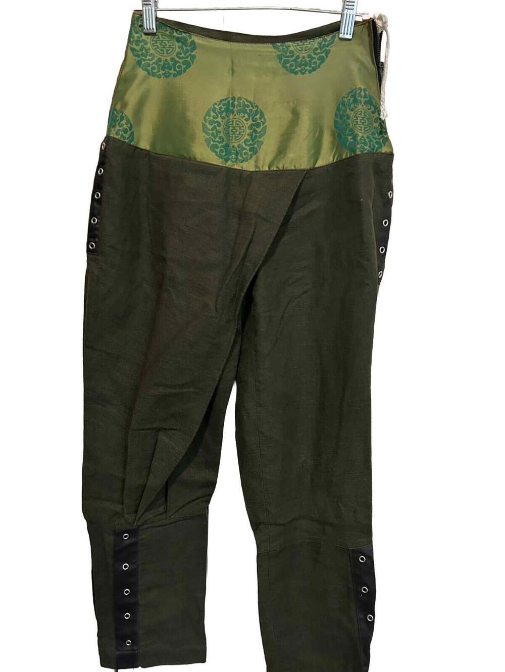 OutLine Linen Chinese Lantern Pants Size S Charcoal & Green
